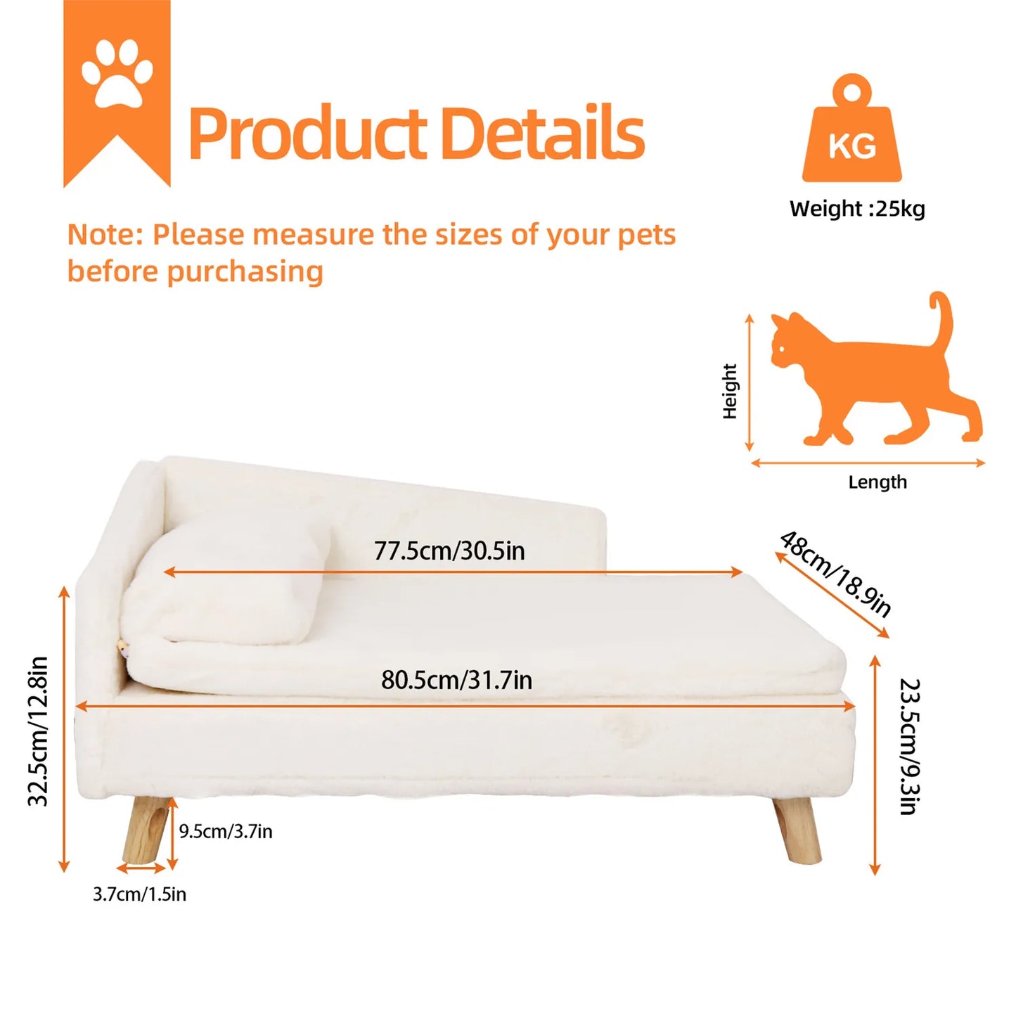 Waterproof Pet Sofa Dog Cat Bed Couch Raised Chair Lounger Plush Cover Cushion