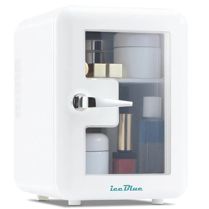 iceBlue Viewing Window Mini Fridge 4L/6Can Makeup Drink Dual-use Cooler Warmer Refrigerator for Camping Car Home Dormitory Gift