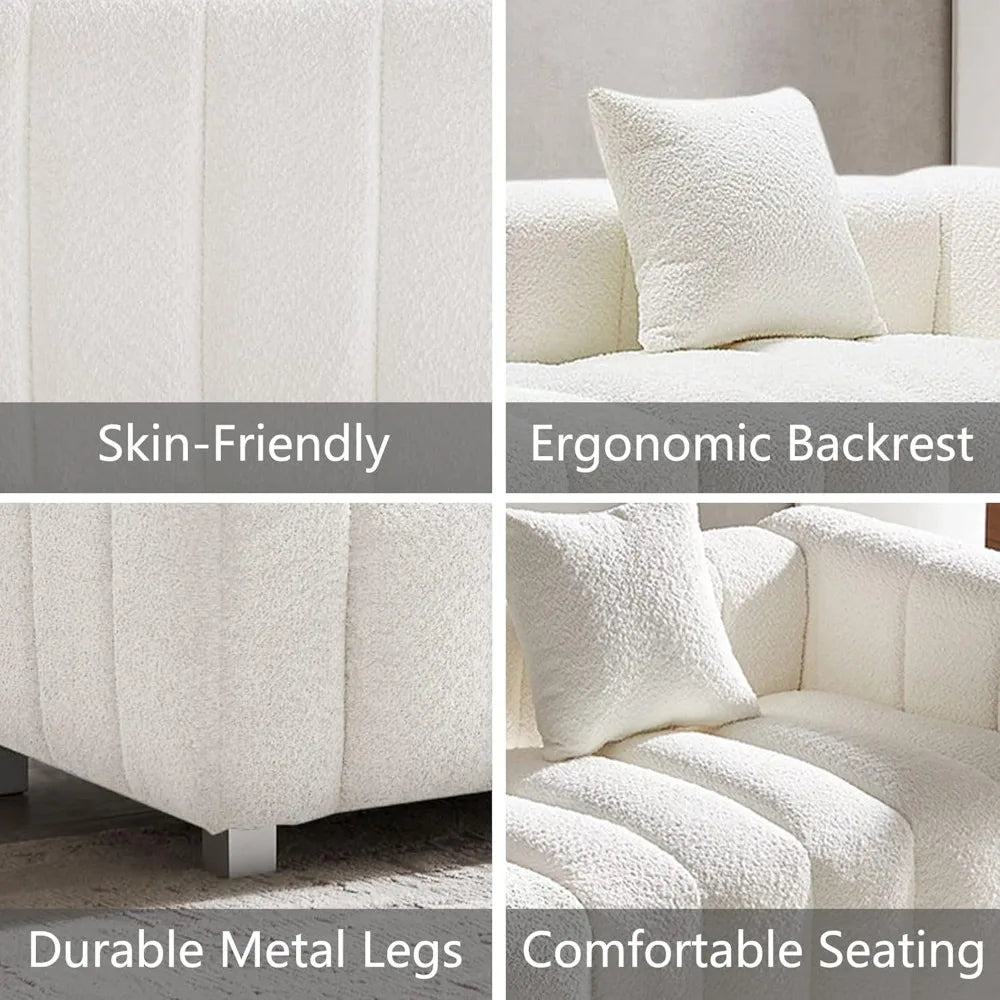 87.4'' Modern 3-Seater Sofa Bubble Couch | Premium Teddy Velvet Deep Seat Sofa | Fluffy Loveseat Sofa for Cozy,Customized