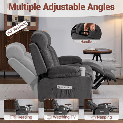 3 Piece Manual Recliner Sofa Set with Cup Holders Home Theater Office Grey Fabric Loveseat+Chair+Chair, Customized