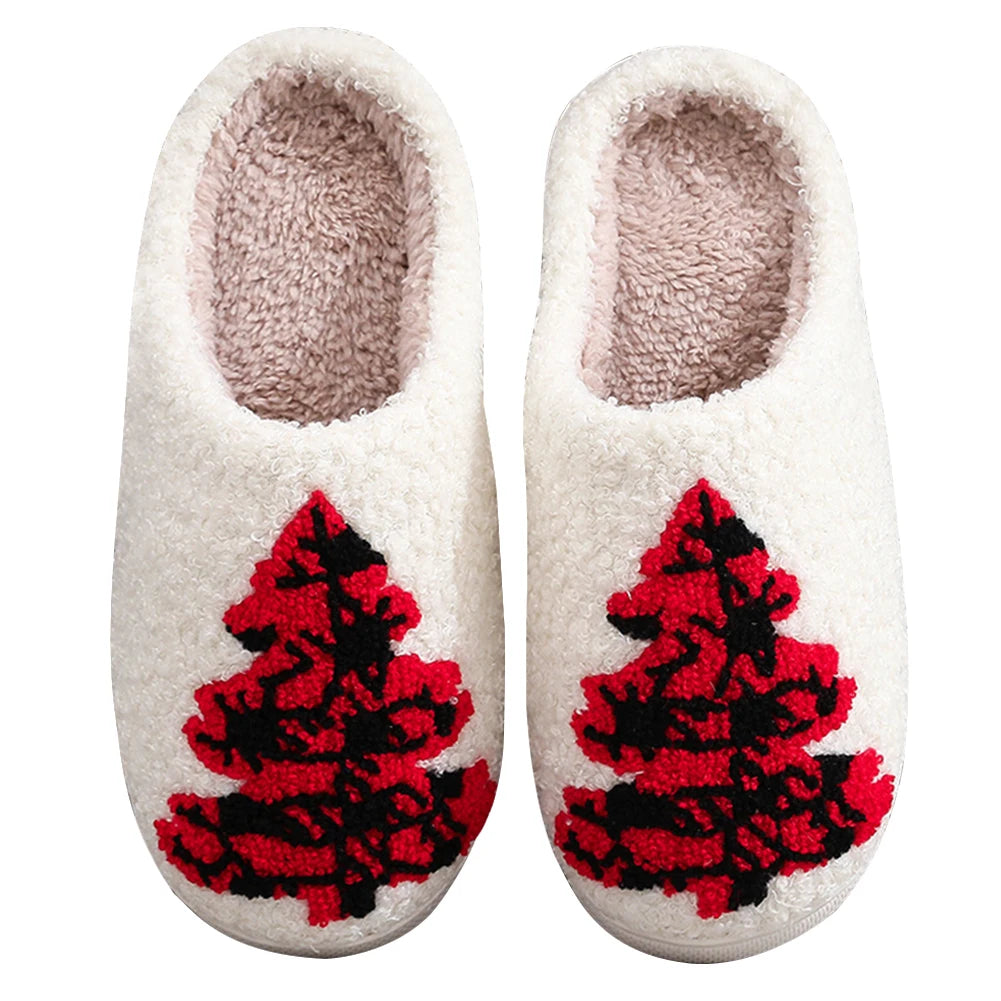 Christmas Tree Cotton Slippers House Flat Floor Soft Slides Breathable Bedroom Slippers for Indoor for Women Men Christmas Gift