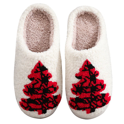 Christmas Tree Cotton Slippers House Flat Floor Soft Slides Breathable Bedroom Slippers for Indoor for Women Men Christmas Gift