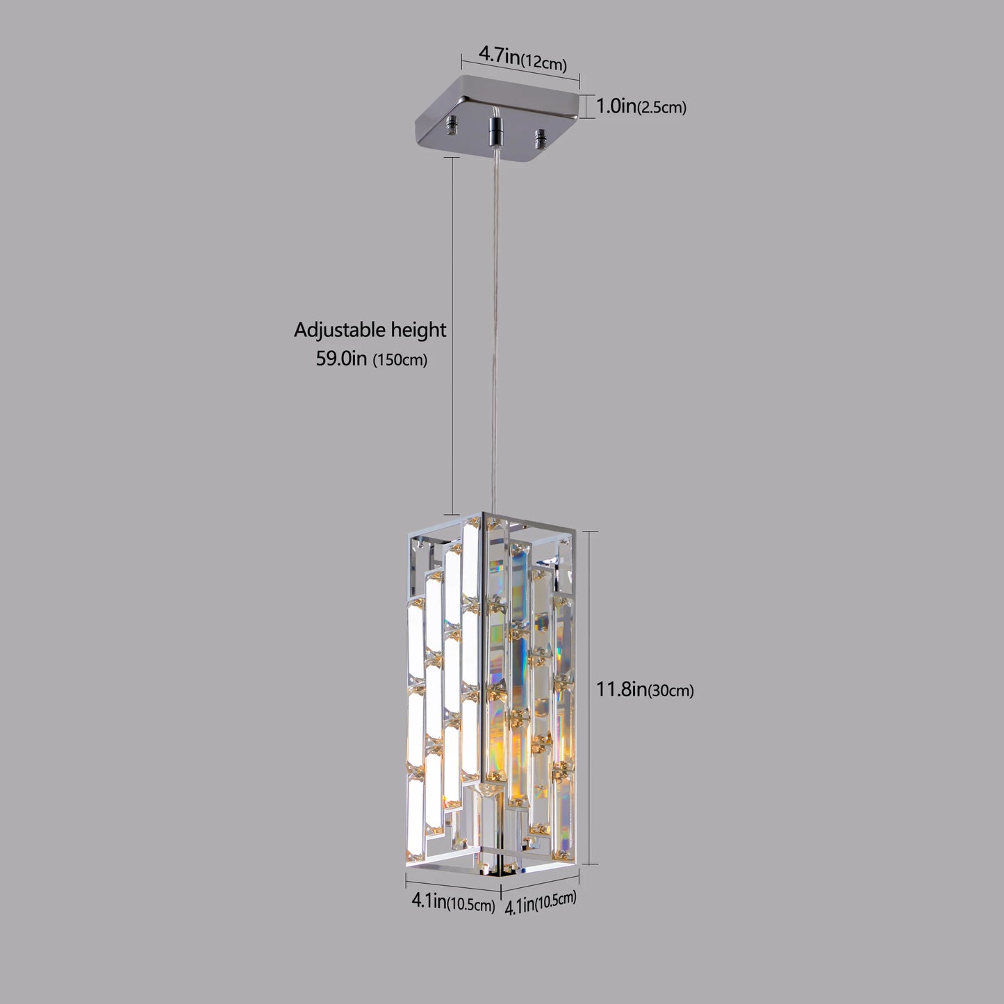 Modern Crystal Pendant Light - 3 Pack, Adjustable Hanging Ceiling Lamp with Crystal Prism Design -Chrome Finish