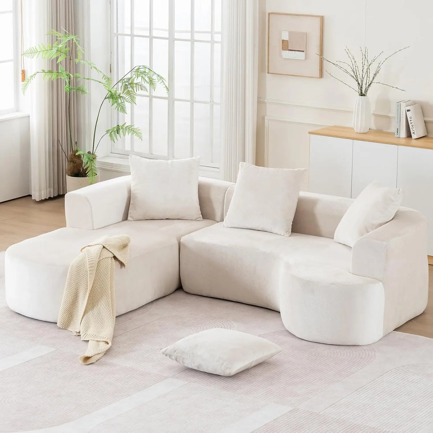80“ Curved Loveseat for Small Spaces, White Curved Couches for Living room, Compression Sofa in a Box with 2 Pillows,