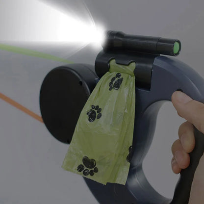 3in1 Double Head Automatic retractable Dog leash Flashlight Poop Bag Dispenser Reflective Pet Cat Extendable Puppy Traction Rope