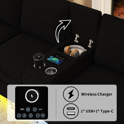 Sectional Couches for Living Room, 6 Seat Sectional Sofa with Bluetooth Speaker/RGB Light/Charging Station, Teddy, Customized