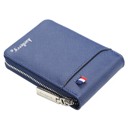 Baellerry Mini Men Card Wallets Name Print 9 Card Holders Zipper Card Wallet PU Leather Thin Male Card Purse Mini Carteria