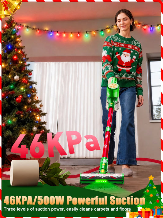 Cordless Vacuum Cleaner, 46Kpa/500W/55Mins Vacuum Cleaners for Home, Self-Standing Rechargeable Vacuum, Christmas Gifts