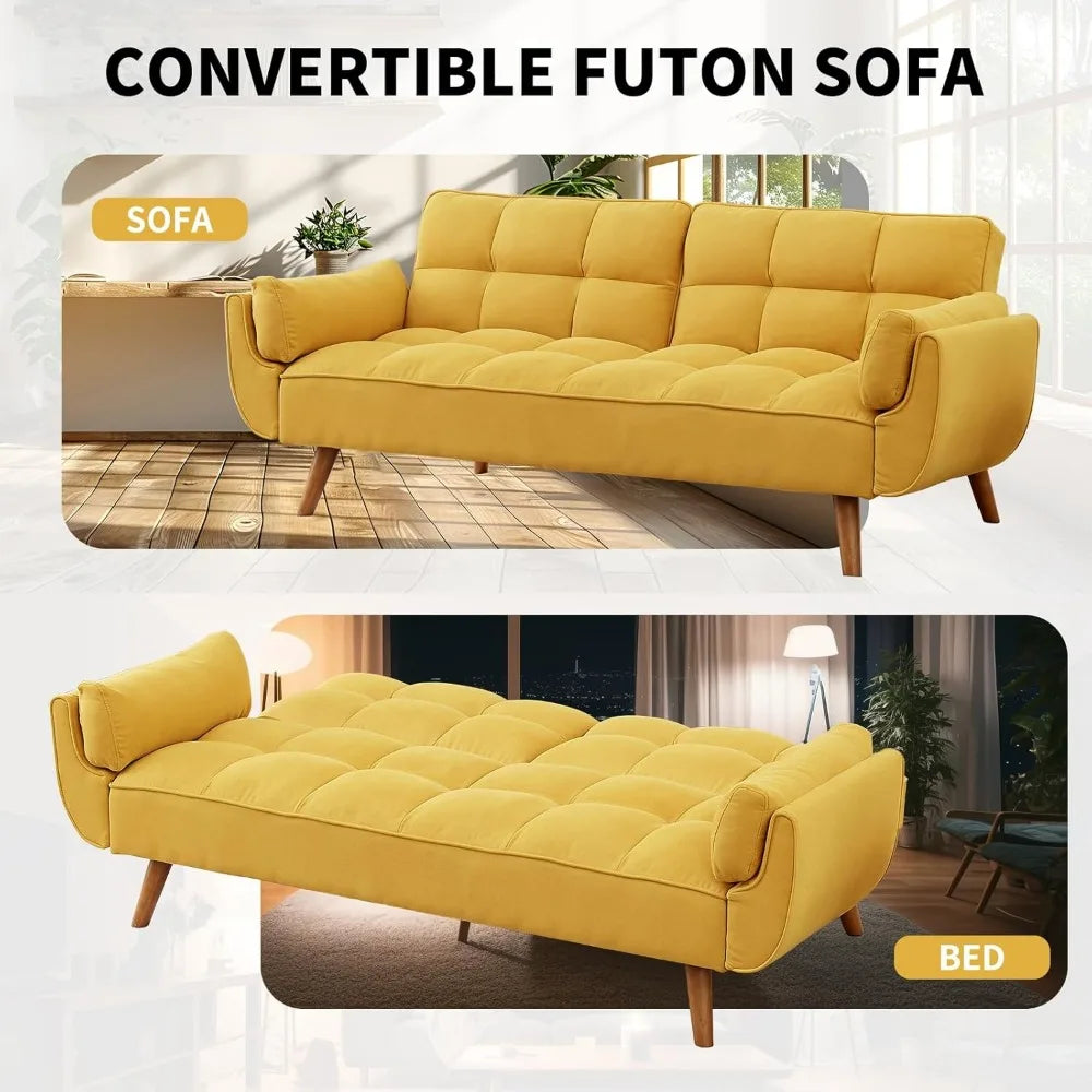 Convertible Futon Sofa Bed,Linen Sleeper Couch, 75" W Modern 3 Seater Tufted Sofa with Adjustable Backrests and Solid,Customized