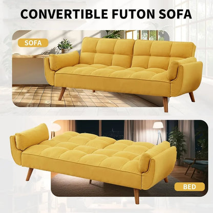 Convertible Futon Sofa Bed,Linen Sleeper Couch, 75" W Modern 3 Seater Tufted Sofa with Adjustable Backrests and Solid,Customized
