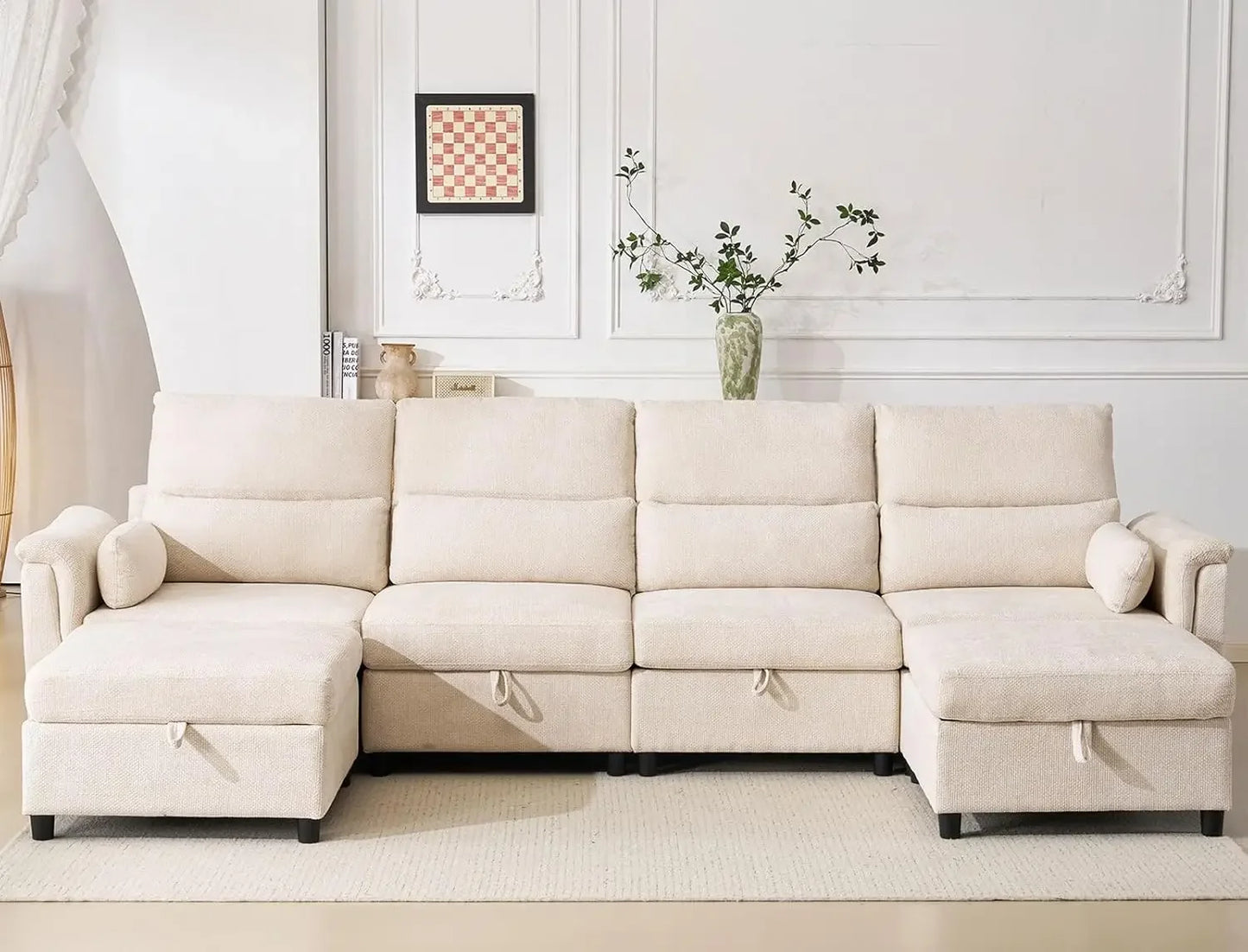 132'' Oversized Modular Sectional Sofa, U Shaped Comfy Sectional Couch with Large Storage, 6 Seat Chenille Deep, Customized