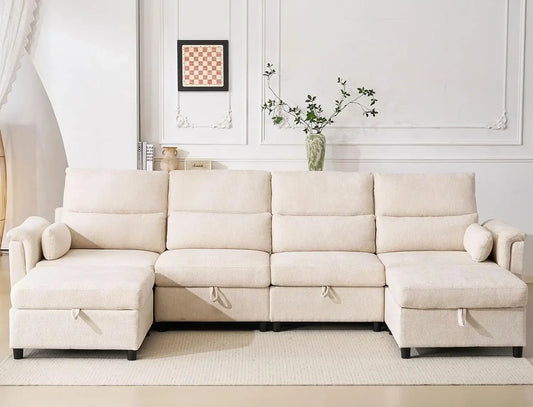 132'' Oversized Modular Sectional Sofa, U Shaped Comfy Sectional Couch with Large Storage, 6 Seat Chenille Deep, Customized