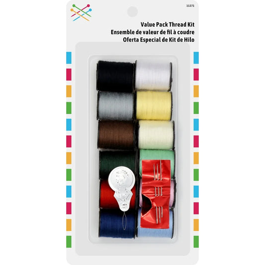 12 Count Assorted Colors Polyester Sewing Thread Spools 25 Yd Quilting Repair Kit with Needles Threader 6 Pack
