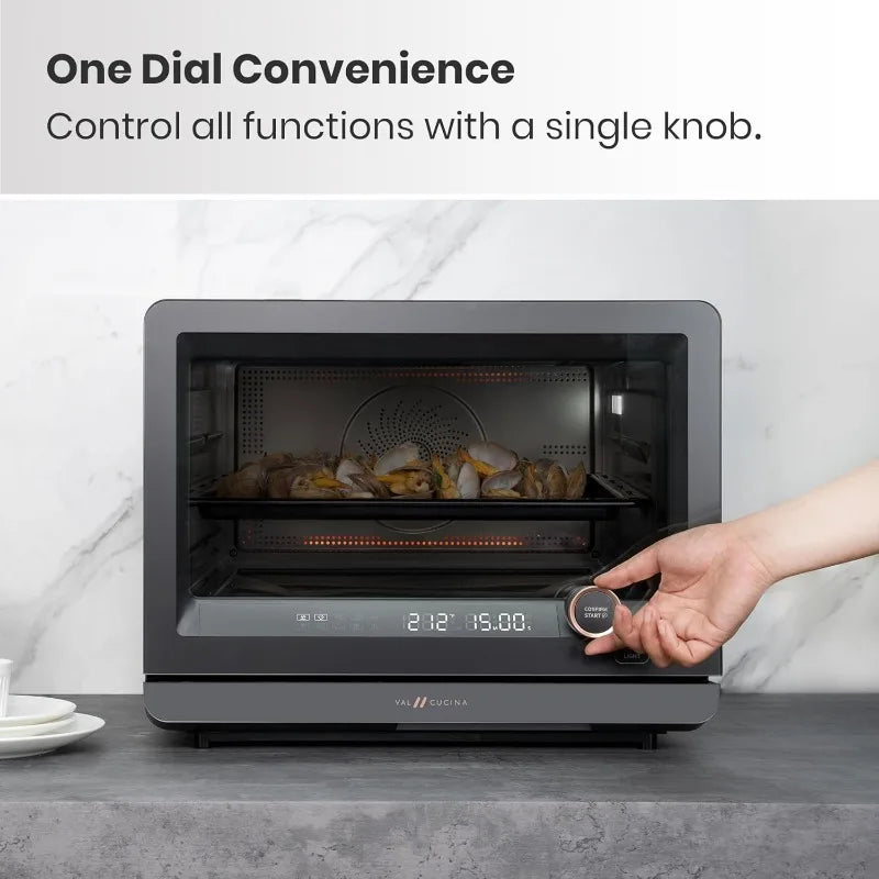 7-in-1 Steam Convection Oven Countertop with Air Fry, Bake, Sous Vide, Ferment, Built-in Recipes | Anti-Scalding | 1500W (Black)