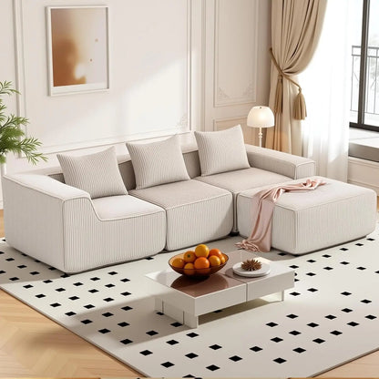 111.5" Cloud Couch, Modular Boneless Sectional Sofa for Living Room & Bedroom, Deep Seat 3-Seater Corduroy Modular Sofa Couch