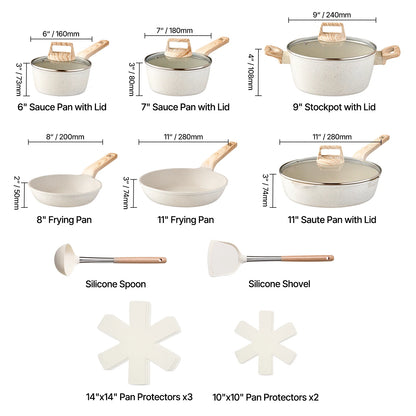VEVOR 17 Piece Pots and Pans Set Granite Nonstick Cookware Set Induction Cookwares Kitchen RV Cooking Sets with Pan Protectors