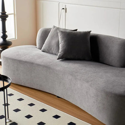 Curved Sofa with Throw Pillows, 4 Seater Luxury Velvet Couch with Half Moon Design and HighDensity Foam, Ideal for Modern Livin