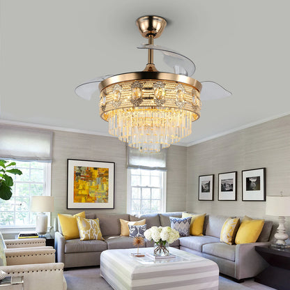 VETRULUS Modern Smart Ceiling Fan Chandelier Gold RC Adjustable 6 Speed Pendant Light Luminaire Bedroom 3 Heads Led Fandelier