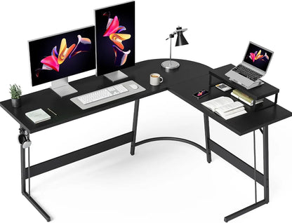 L Shaped Gaming Desk Computer Office Desk with Carbon Fiber Surface, 47 inch Corner Desk with Large Monitor Stand for Home Offic