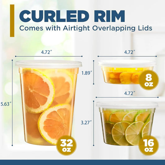 24pcs Deli Food Storage Containers with Lids,Plastic Food Storage Containers 8oz,16oz,32oz Freezer Storage Containers,BPA Free