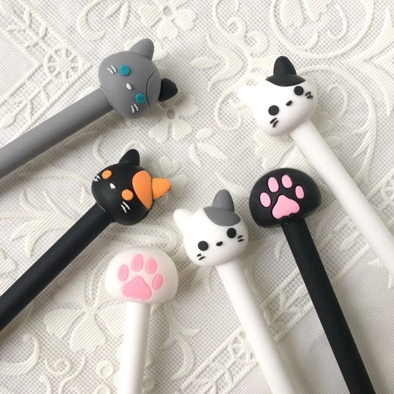 10pcs/batch Kawaii Cat Gel Signature Pen Cute Claw  Stylos Black Ink for Hand Account Writing Stationery Office School Supplies