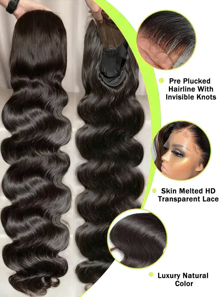 40 30 Inch 13x6 Body Wave Human Hair Frontal Wig 13x4 HD Lace Natural Black Front Wig Human Hair Glueless 5x5 HD Closure Wigs