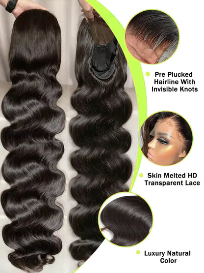 40 30 Inch 13x6 Body Wave Human Hair Frontal Wig 13x4 HD Lace Natural Black Front Wig Human Hair Glueless 5x5 HD Closure Wigs