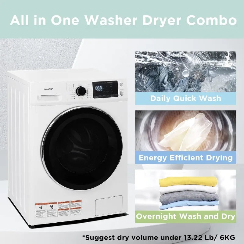 COMFEE’ 24"Washer and Dryer Combo 2.7cu.ft 26lbs Washing Machine Steam Care, Overnight Dry, No Shaking Front Load Full-Automatic