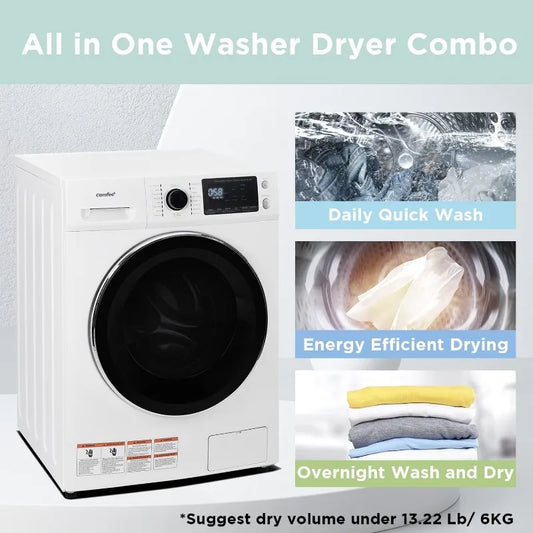 COMFEE’ 24"Washer and Dryer Combo 2.7cu.ft 26lbs Washing Machine Steam Care, Overnight Dry, No Shaking Front Load Full-Automatic