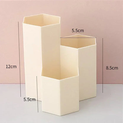 Simple Large Capacity Hexagonal Desktop Organizer Pen Container Holder Storage Pencil Cup 3 Slot Stand School Office Supplies