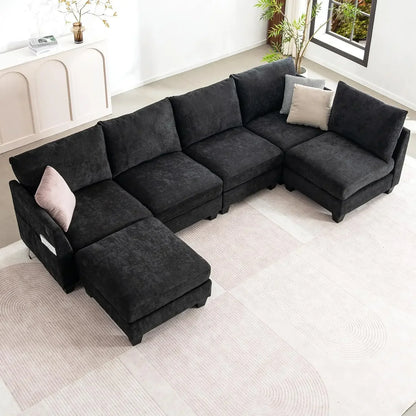 124" Modular Sectional Sofa, U-Shaped 6 Seater Sectional Sofa with Storage Ottoman & USB Ports, Large Cloud Couch Customized