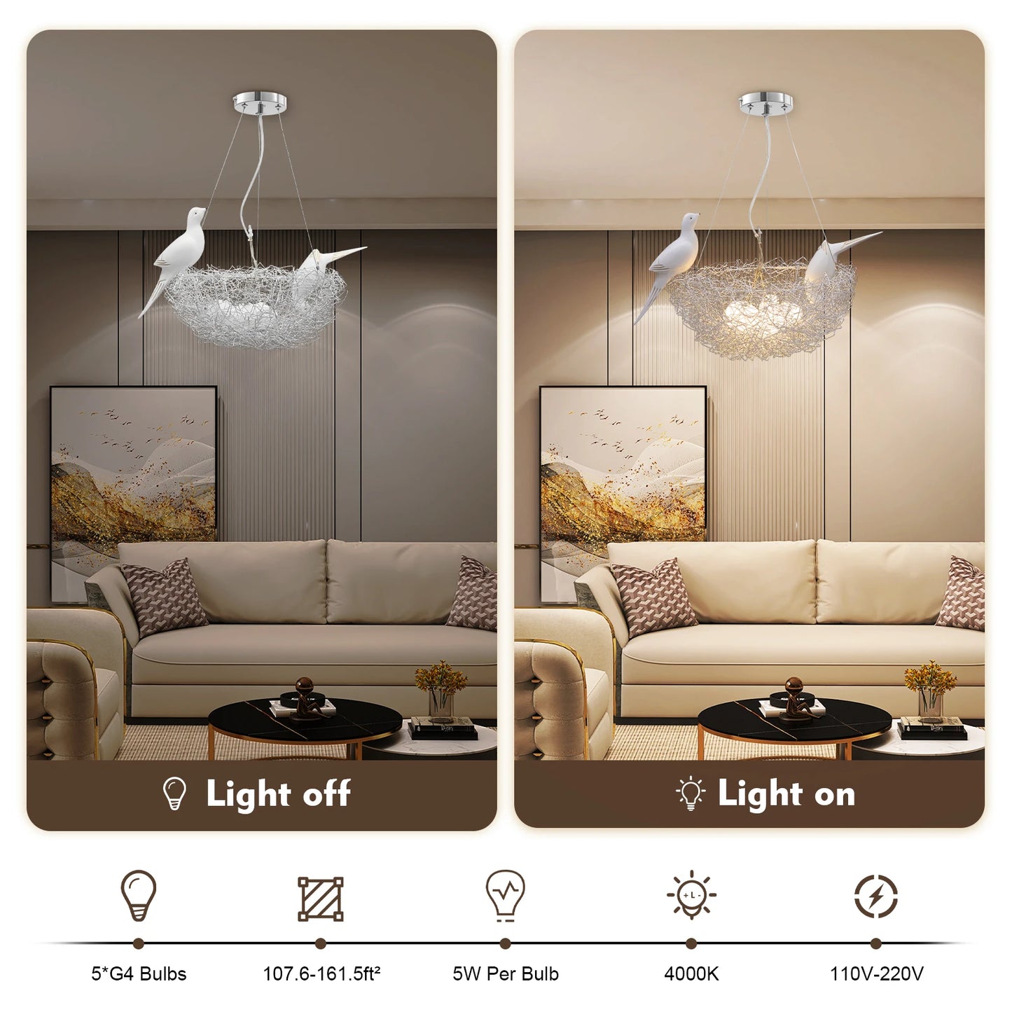 Modern Bird Nest Chandelier LED Ceiling Light 25W 4000K Aluminum Silver for Living Room Dining Room Bedroom Lighting