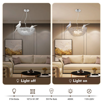 Modern Bird Nest Chandelier LED Ceiling Light 25W 4000K Aluminum Silver for Living Room Dining Room Bedroom Lighting