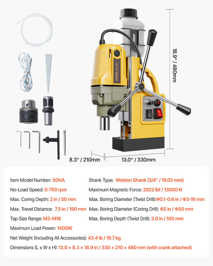 SucceBuy Magnetic Drill Boring Diameter Portable Electric Mag Drill Press Drilling Machine Metal Surface Industrial Improvement