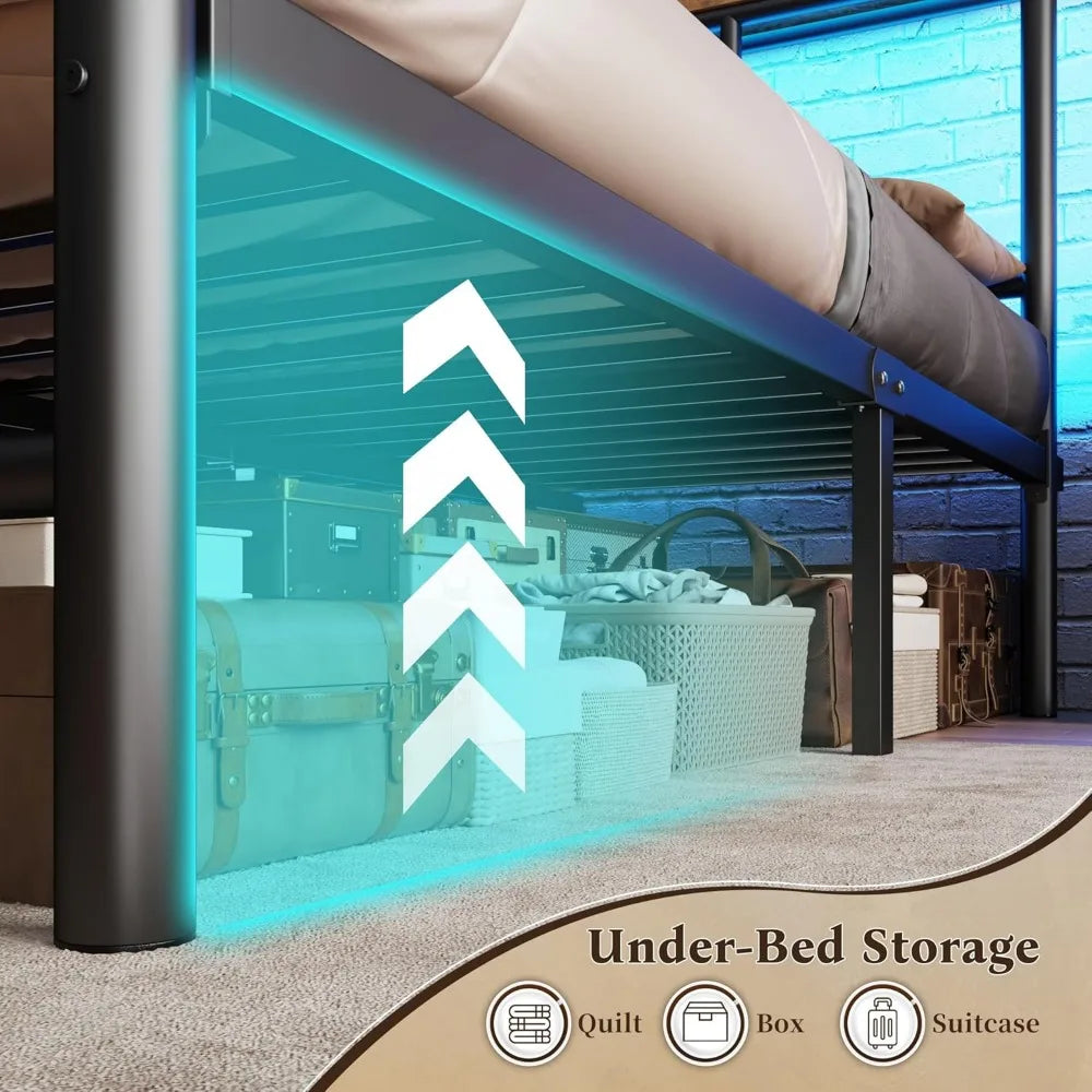 Complete Metal Bed Set with Headboard & Footboard, Built-in LED Lights, Under-Bed Storage & Noise-Free Design,Customized