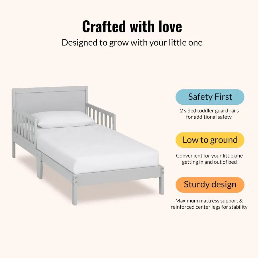 Dream On Me Brookside Wooden Toddler Bed in Pebble Grey, Greenguard Gold JPMA Certified, Kids Bed with Safety Rails, LowtoFloor