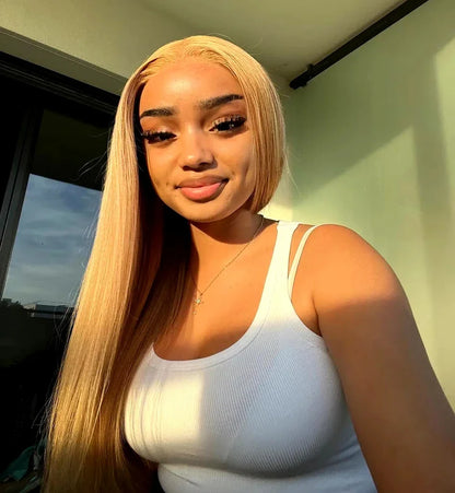 13x6 Honey Blonde HD Transparent Lace Front Wigs Human Hair #27 Colored Brazilian Bone Straight Lace Frontal Human Hair Wigs