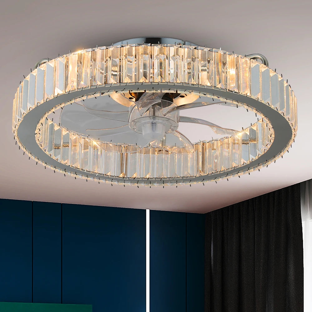 VETRULUS Led Ceiling Fan Lamp With Remote Control Living Room Lighting Crystal Chandeliers Decoration Home Luxury Hanging Light