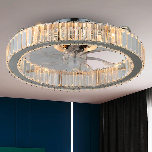 VETRULUS Led Ceiling Fan Lamp With Remote Control Living Room Lighting Crystal Chandeliers Decoration Home Luxury Hanging Light