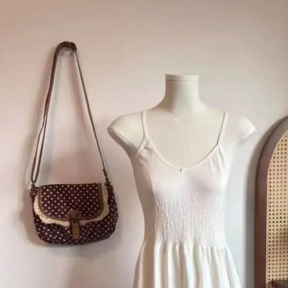 New Korean Polka Dot Niche Design Vintage Women's Single Shoulder Crossbody Bags Fashion Polka Dot Canvas Bag
