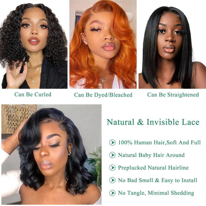 Wear And Go Glueless Bob Wig Human Hair Short Body Wave Lace Front Wigs Pre Cut Brazilian Hair 4X4 Hd Lace Closure Wig For Women