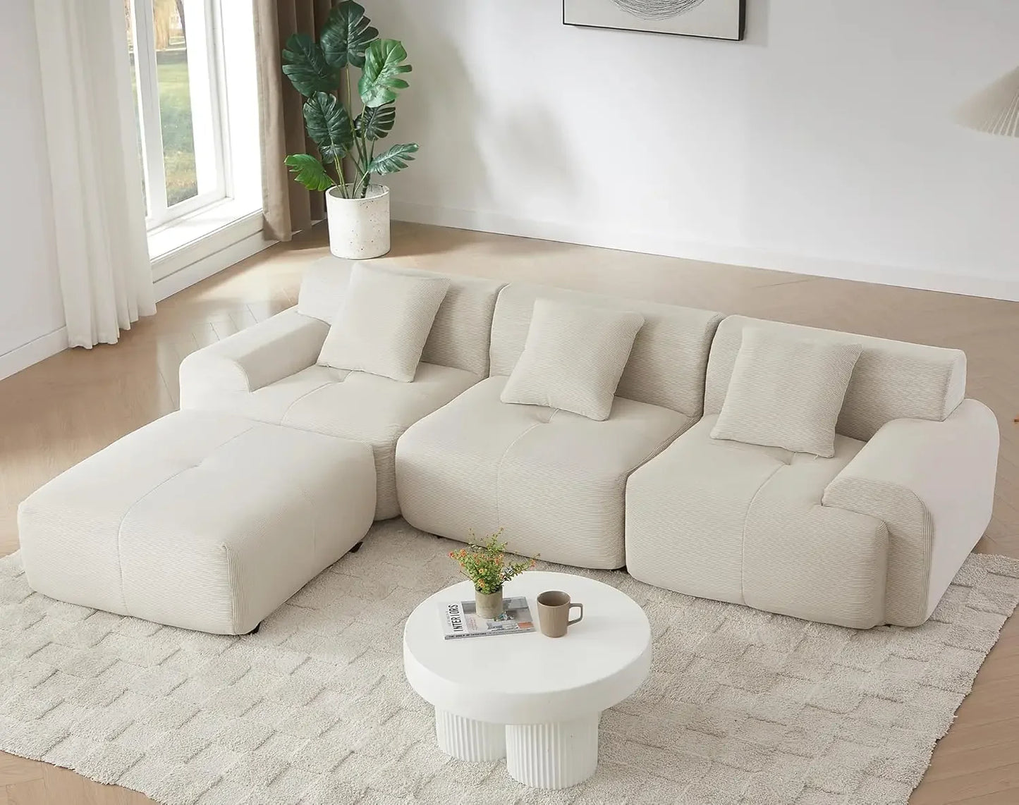 Cloud Couch Boneless Oversized Modular Sectional Sofa with Ottoman Deep Seat Soft Corduroy for Living Room
