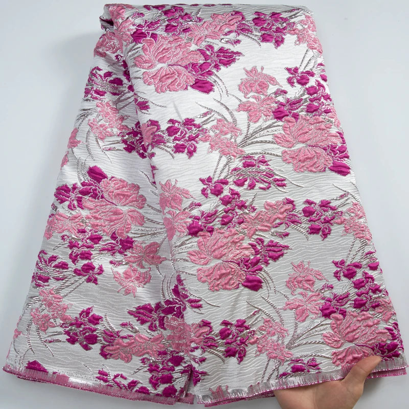 African Brocade Lace Fabrics 2025 Latest Nigerian French Tulle Damask Lace 5 Yards Jacquard For Sewing Women Party Dress A3326