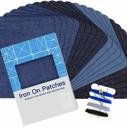 20pcs Jeans Denim Patches Iron On Elbow Knee Patches DIY Repair Kits For Clothing Pants Apparel Embroidered Sewing Fabric