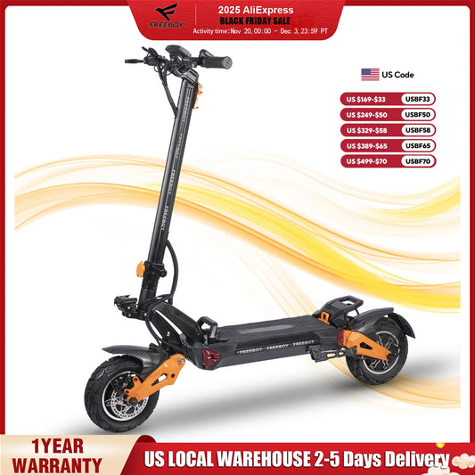 FREEBOY 6000W Fast Electric Scooter for Adult, Daul Motor 50mph, 60V 30Ah, 11'' Off Road Tires, 55miles Range, Foldable eScooter