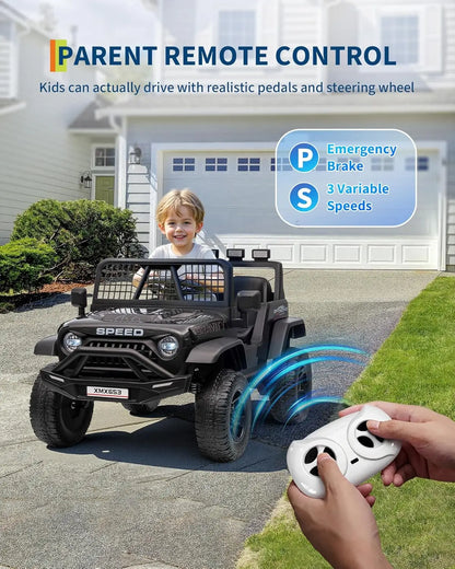 Electric Car for Kids Ride On Car with Remote Control Ride On Truck Toy for Toddler Boys Girls Bluetooth Music Player LED Light