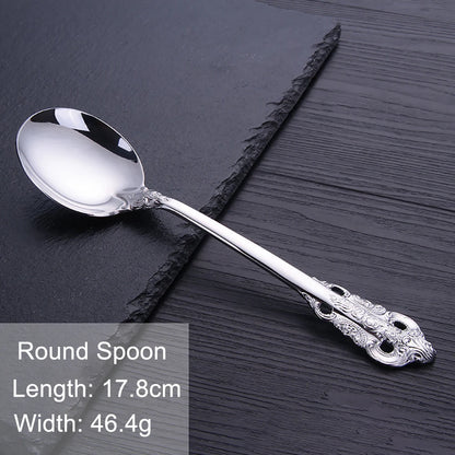 Vintage Western Stainless Steel Cutlery Set Luxury Tableware Wedding Engraving Dinnerware Knife Fork Spoon Sliverware 1 Pcs