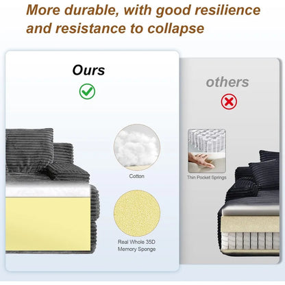 110" Modular Sectional Couch Sofa,Boneless Couches for Living Room,3-Seater Cloud Sofa with 2 Movable Ottomans U Shaped