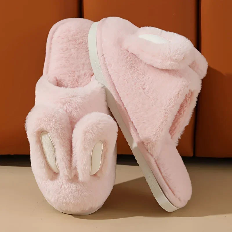 Women Cotton Slippers 2025 Winter Plush Cute Rabbit Comfortable Anti Slip Home Indoor Floor Warm Cartoon Slippers Mujer