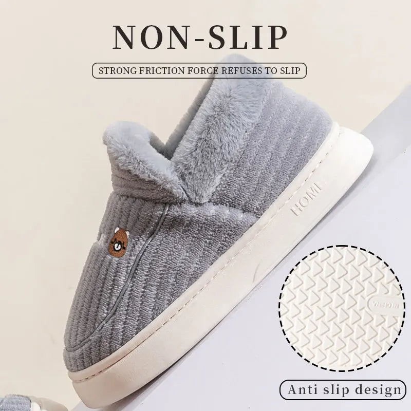 Cotton slippers for women in winter 2023, new couple's indoor home insulation, anti slip plush bag, cotton shoes for women, plus